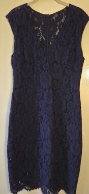 New Lauren Ralph Lauren Navy Blue Lace Sleeveless V Neck Knee Leng Dress Size 8